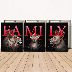 3 Counts Wooden Framed Canvas Painting, Majestic Lion Family With Crowns Images, Exquisite Poster, Perfect Living Room Decoration, Modern Art, Fashion Family Poster, Wall Art Decoration, Waterproof Art, Modern Home Decoration