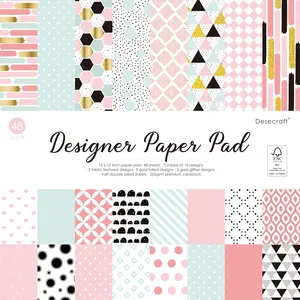 Desecraft 48 sheets 12x12 Scrapbooking Cardstock Decorative Paper Pack - Pink Collection - for Card Making Journaling Planner Origami Scrapbook Paper Scrapbook Materials Supplies
