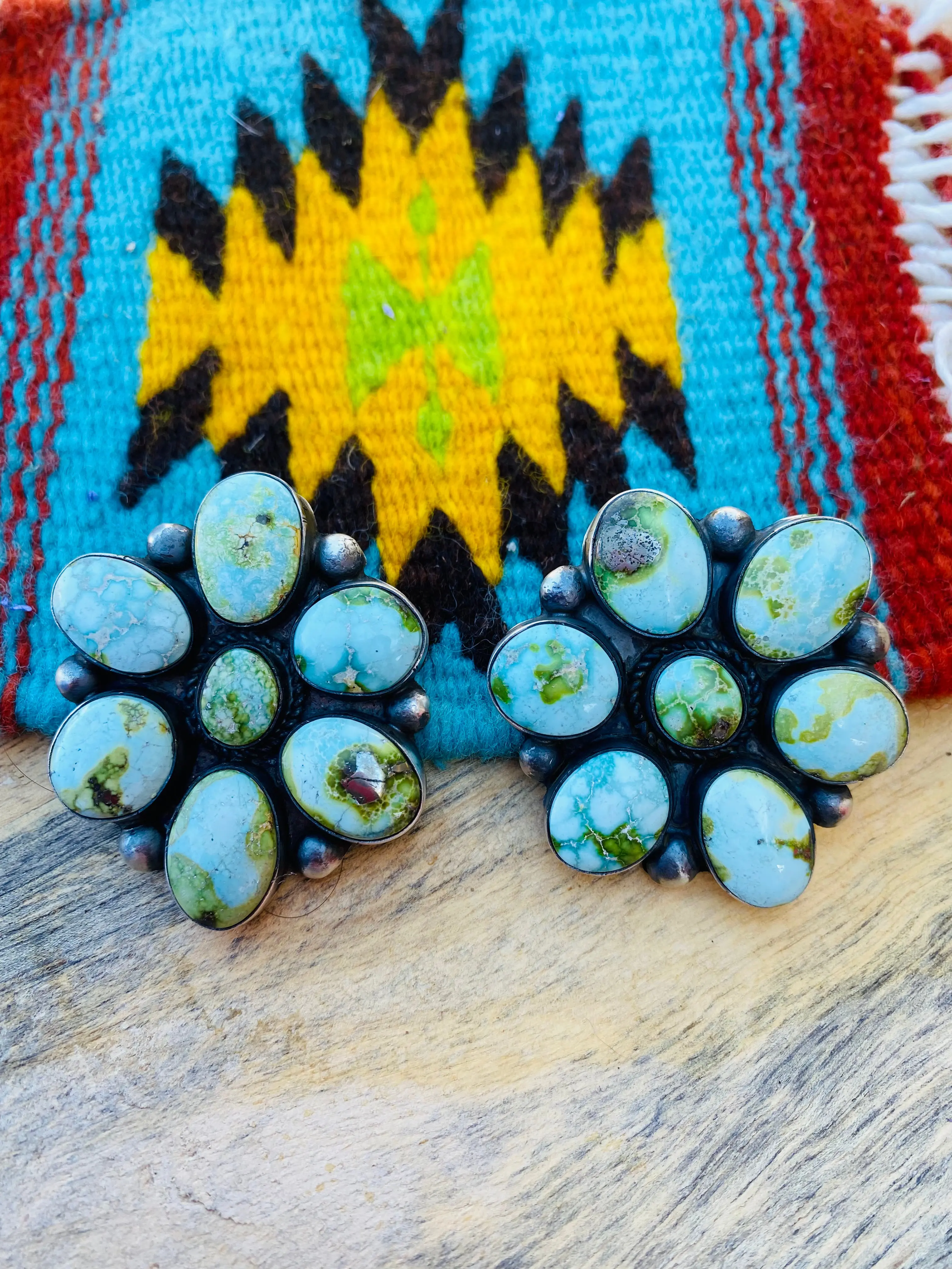 Handcrafted Sterling Silver & Sonoran Gold Turquoise Cluster Earrings