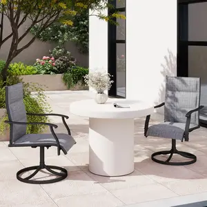 Outdoor Patio Swivel Dining Chairs Set of 2 360 Swivel and All Weather Rocking Chair with Padded Textilene Mesh Fabric and Rust Proof Steel Frame, 400 Lb. Capacity, Grey