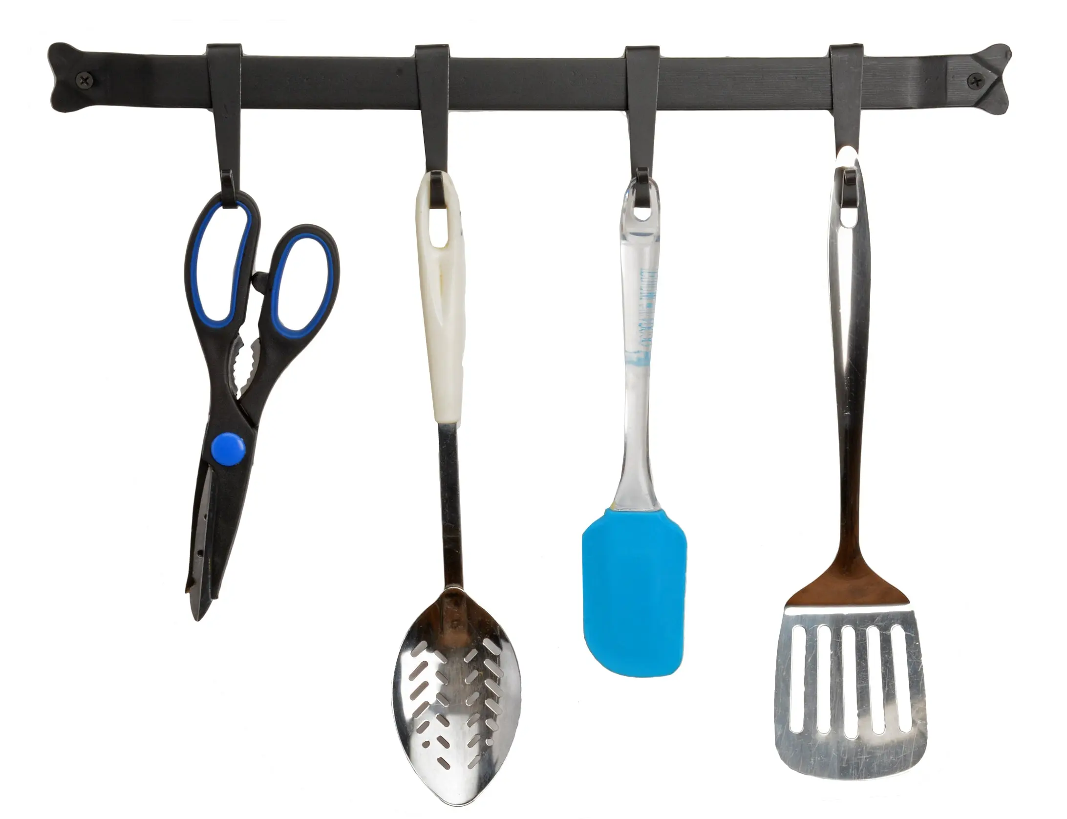 KITCHEN ACCESSORY UTENSIL RACK ~ Hammered Wrought Iron Bar with Scroll Hooks USA