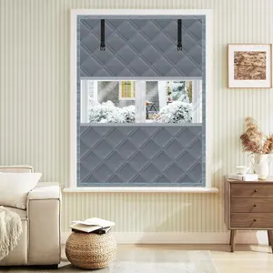 Winter Visible Insulated Window Curtain 39"x63", Oxford Cloth Thermal Insulated Window Cover with Buckles, Heavy Duty Window Insulation Kit Fits Windows up to 38"x62", Grey