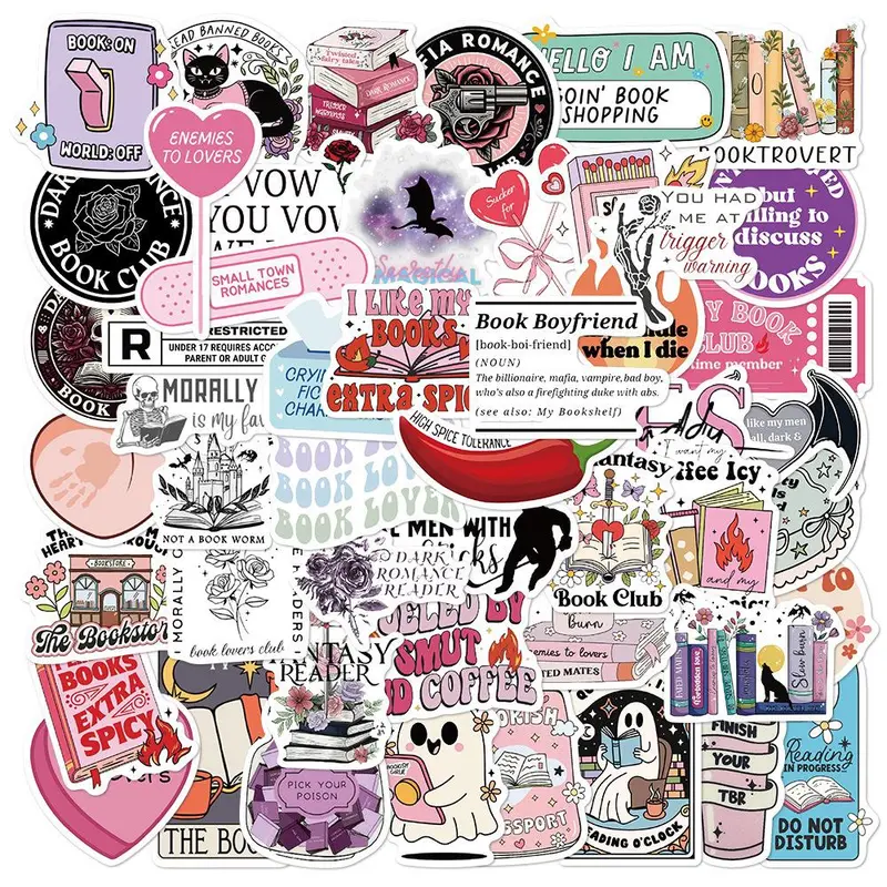 Romantic Reading Series Sticker, 50pcs/set Self Adhesive Decorative Stickers, DIY Decals for Water Bottle, Laptop, Cellphone Case, Scrapbooking, Journal Making, Floral Pattern Sticker
