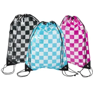 14" x 18" Transparent Checkerboard Drawstring Bags - 6 Pc.
