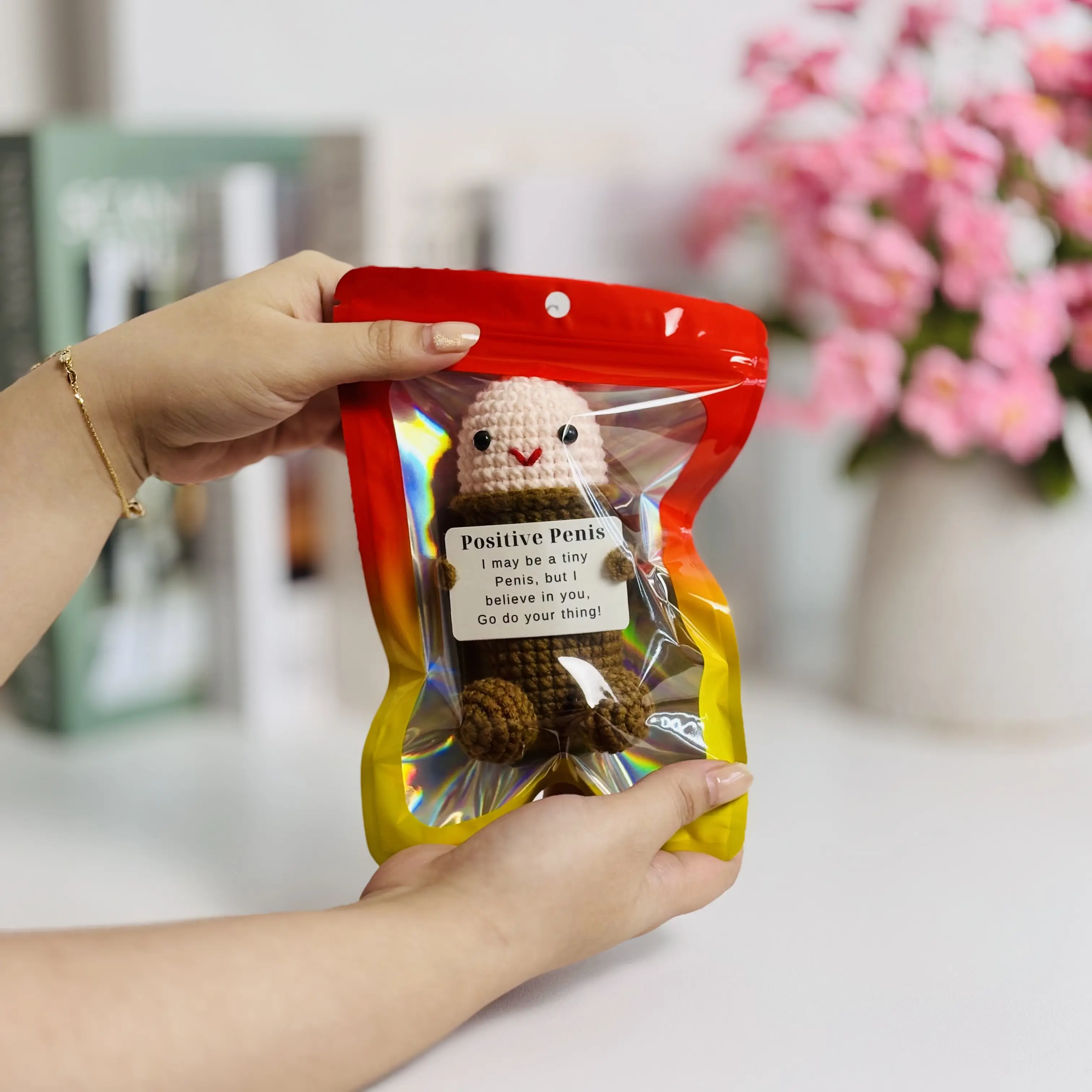 Handmade Crochet Positive Pickle Doll - Emotional Support Toy, Quirky Yarn Decor, Unique Gift for Friends (Special Occasions)