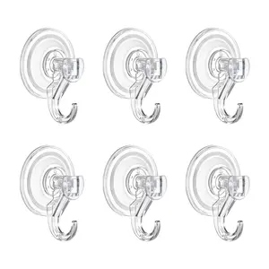 VEVOR Suction Cup Hooks 6 Pack, 2.76 x 3.54 x 1.57 inch, 10 LBS Max Load Clear Shower Suction Cups, Strong and Reusable Heavy Duty Wall Holder, for Loofah, Towel, Glass, Window, Kitchen, Bathroom
