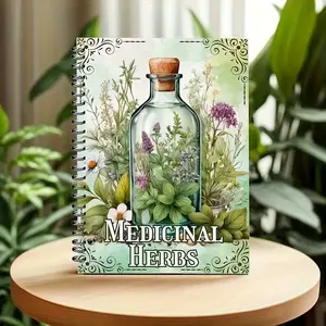 Spiral Bound Herbal Notebook - Vintage Apothecary Design with Illustrated Medicinal Herbs, Green Cover, for Adults & Everyday Use, High-Quality Paper, Perfect for Herbal Enthusiasts, Journaling & Recipe Keeping