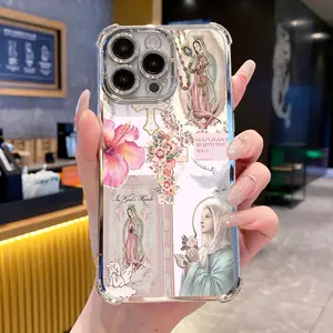 Girly iPhone Cases Virgin Mary Phone Case For iPhone 16 15 14 13 12 11 Pro Max Plus Shockproof Transparent Cover Protector Casing Protector Protection
