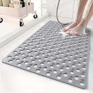 Non Slip Bathtub Mat and Shower Mat 31x17 inch,Bath Mat with Quick Dry Drain Holes and Suction Cups, Soft Comfortable Safe Bathroom Mat for Bath Tub, Floor, Tile (Grey)