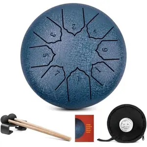 Steel Tongue Drum 6 Inches 8 Notes Calm Drums, C Key Rain Drum Portable Handpan Drums, Chakra Percussion Instrument with Mallets, Drum Bag,  Book
