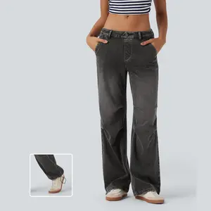 Halara Flex Low Rise Adjustable Drawcord Stretchy Knit Casual Parachute Jeans with Multiple Pockets