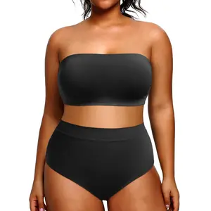 Holipick Women's Plus Size 2-Piece Bandeau Strapless High-Waisted Bikini Swimwear for Sports & Outdoor Activities