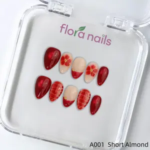 FloraNails | A001 |  Short Almond | Handmade Press-On Nails 10PCS | Acrylic, Reusable, Salon-Quality, Long-Lasting, Glossy Design