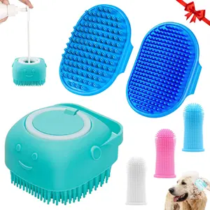 6PCS Dog Bath Brush & Dog Toothbrush | Adjustable Handle Shampoo Brush & Scrubber for Short & Long Haired Dogs & Cats | Effectively Solve Odor & Stain Removal Problems | Pet Supplies (Blue)