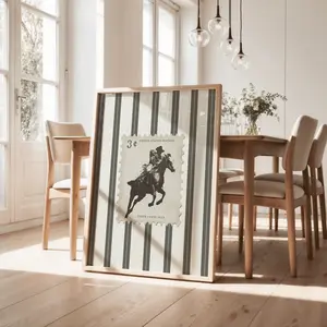 Vintage Striped Rodeo Print Western Bedroom Poster Cowboy Wall Art Rustic Mid West Mid Century Modern Decor Retro Horse Aesthetic Print