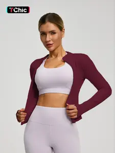 Women's Full-Zip Yoga Jacket, Long Sleeve Slim-Fit Sport Top, Ideal for Fitness & Running, All-Season Wear, Plain Design, Sports Yoga Jacket