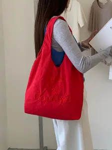 Casual Letter Embroidery Canvas Bag, 2026 New Large Capacity Versatile Simple Lightweight Shoulder Shopping Bag, Trendy Fashion Accessory, Fashionable Shopping Bag