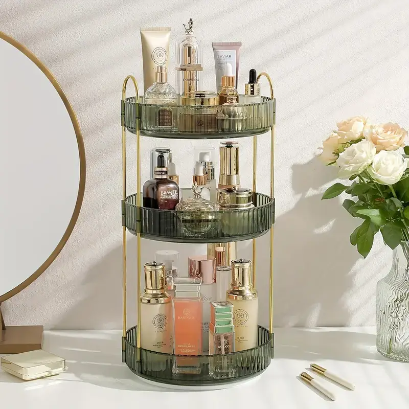 Rotating Makeup Organizer for Vanity Large Capacity Skincare Perfume Storage Bathroom Counter Organizer 360 Spinning Cosmetic Dresser Countertop Organizers （Clear,3 Tier）