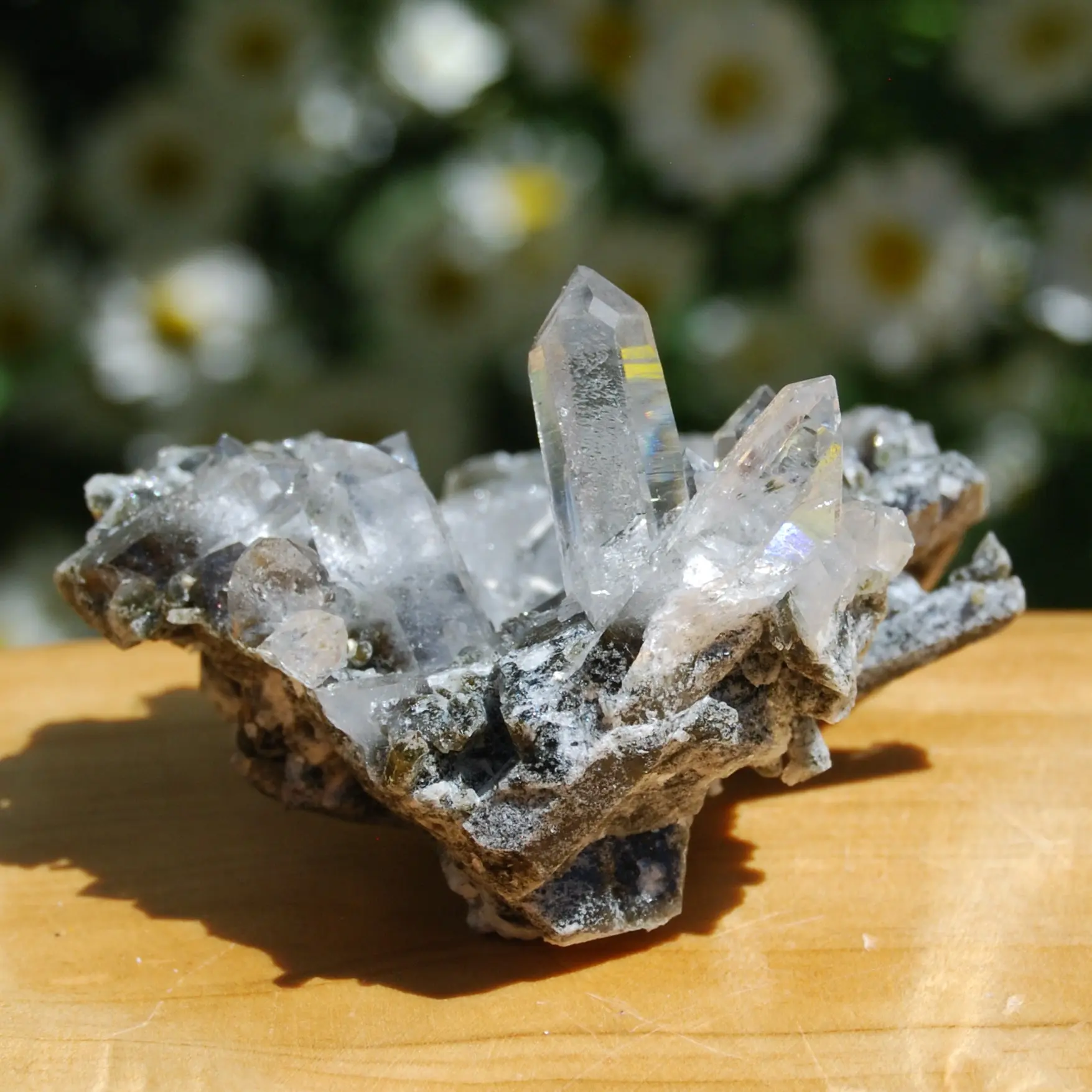 2.75in 81g Chlorite Optical Quartz Crystal Cluster, Self Healed Twin Flame, Corinto, Brazil