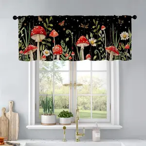 1pc Mushroom, Plant, Flower, Watercolor Painting kitchen curtains living room bedroom bathroom home decoration 54 * 18 inches