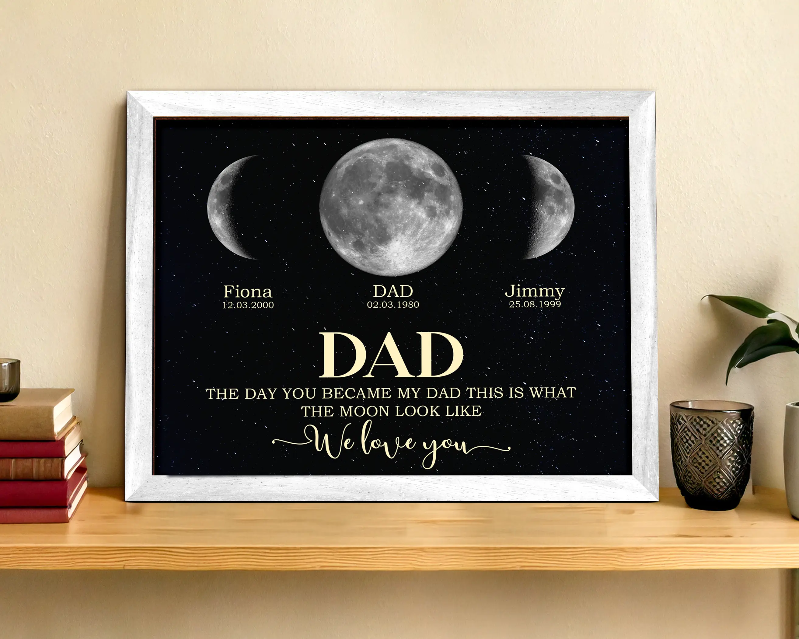 Personalized Dad Moons Phase Frame with Kids Names 8"x10", Moons Phase By Date, The Day You Became My Dad Gift, Moons Phase Frame, Father's Day Gift, Gift for Daddy