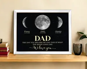 Personalized Dad Moons Phase Frame with Kids Names 8"x10", Moons Phase By Date, The Day You Became My Dad Gift, Moons Phase Frame, Father's Day Gift, Gift for Daddy
