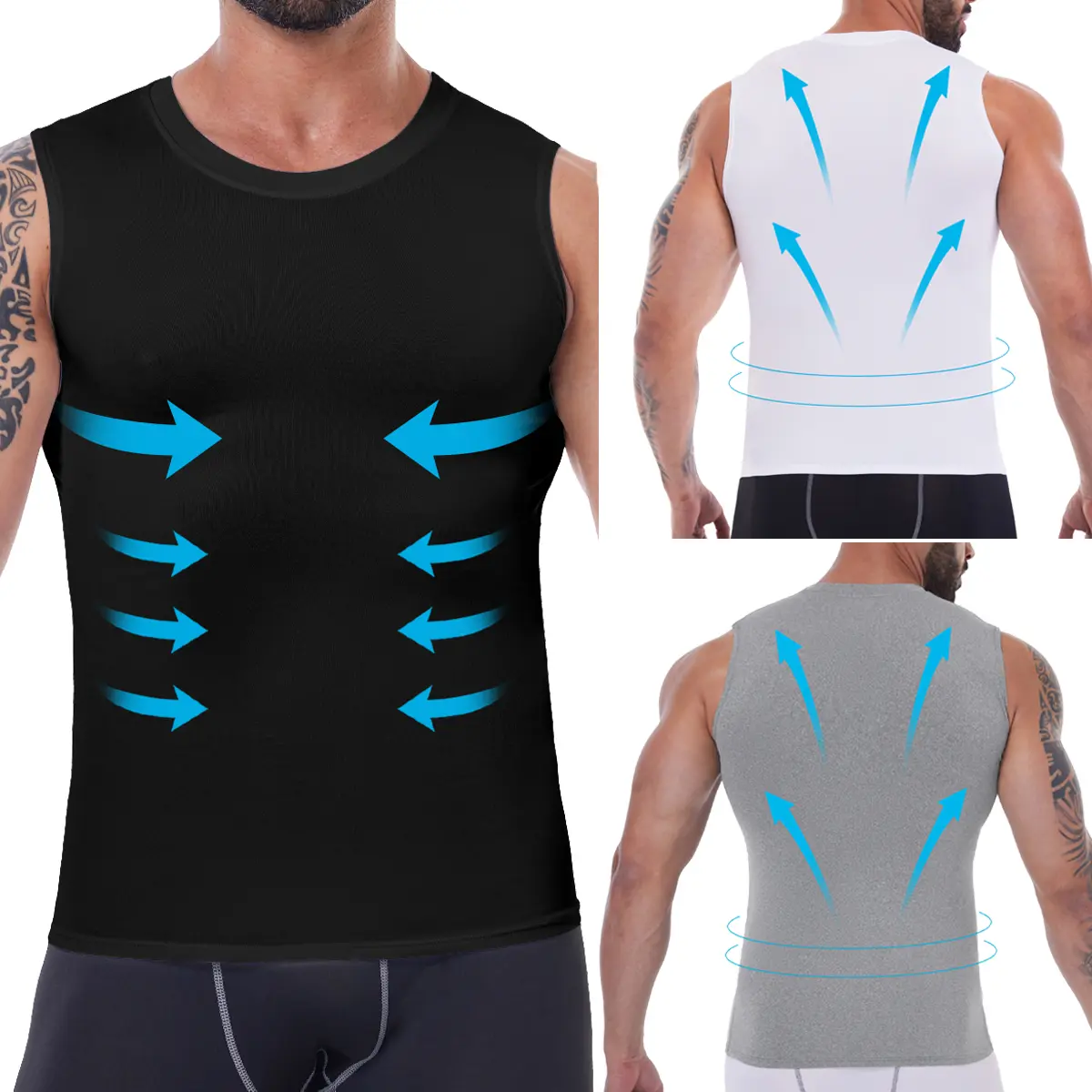 Menswear Sleeveless Body Shaper Shapewear Dry Fit Running Compression Cutoff Sports Shirt Athletic Workout Tank Top Vest All Seasons Breathable Fitness Outdoor Stretchy Clothes Fabric Layer T-Shirt