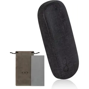 Hard Shell Glasses Case, PU leather Eyeglass Case Comes with a Pouch & Cleaning Cloth