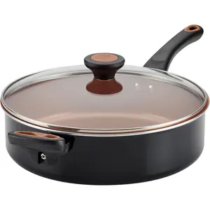 Nonstick Saute Pan / Frying Pan / Fry Pan with Lid and Helper Handle - 4 Quart, Black