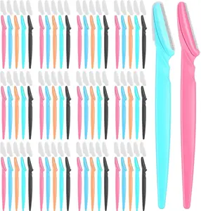 100 Pcs Eyebrow and Face Razors for Women and Men, Multi-Color Hair Trimmers with Protective Covers, Safe and Newbie-Friendly