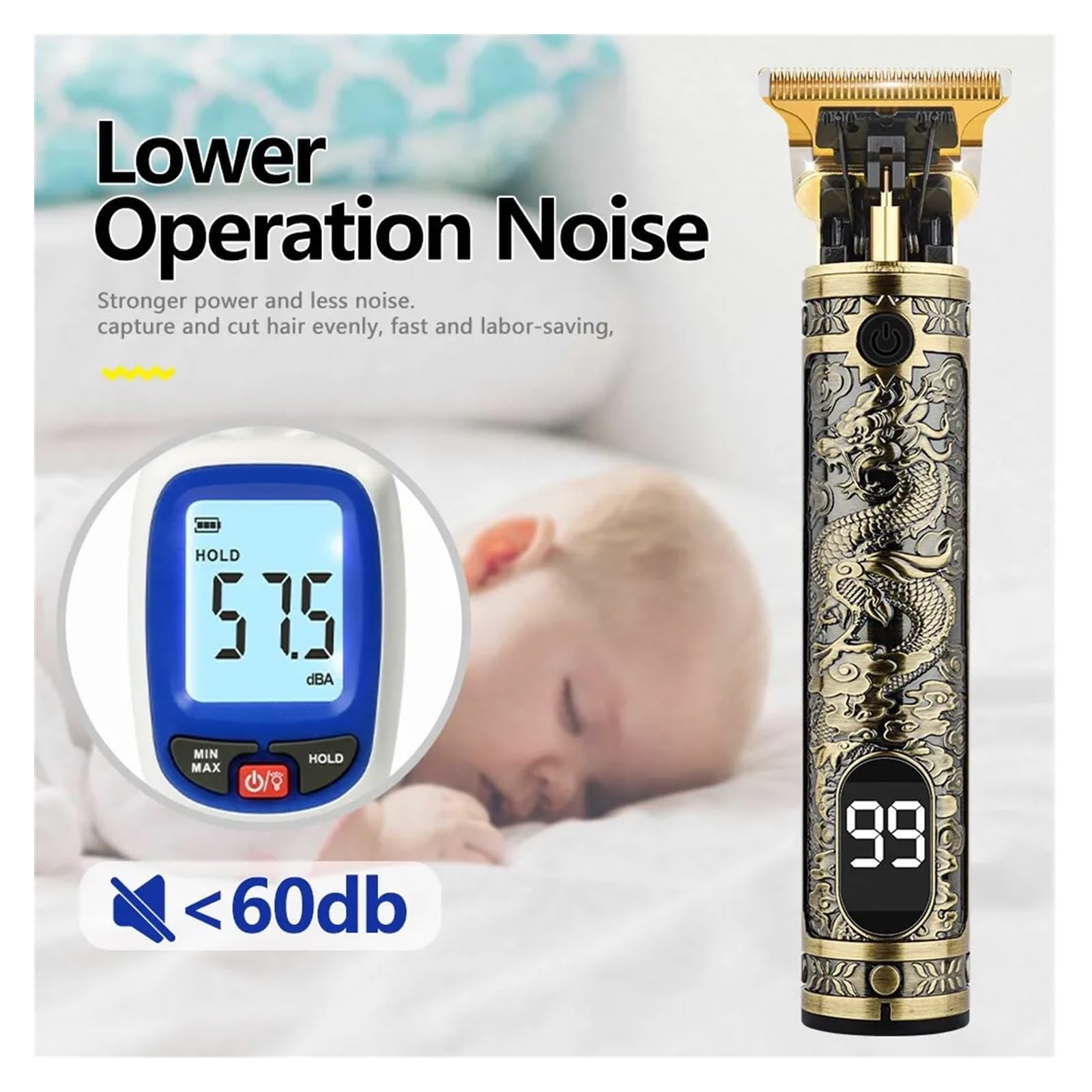 Professional Men's Hair Clipper & Trimmer - Cordless USB Rechargeable, High-Precision Beard Trimmer with 4 Detachable Limit Combs, Low Noise, Quick Charge, Dragon Design Grooming Kit for Home & Salon Use