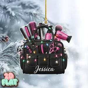 Personalized Hairstylist 2D FLAT Christmas Ornament, Custom Cosmetology Bag Holiday Decor, Salon Gift for Hairdresser, Barber Xmas Tree