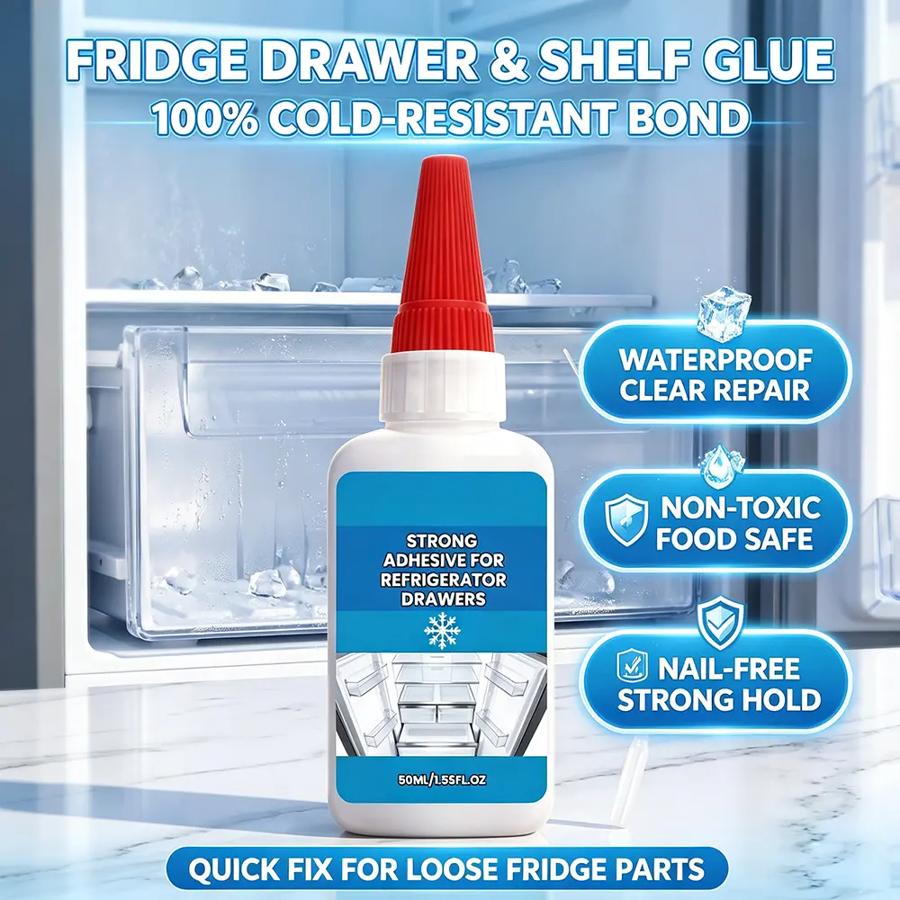 Food Safe Fridge Adhesive Gel with Zinc Oxide - Cold-Resistant, Waterproof Clear, Non-Toxic Odorless Strong Drawer Bonds for Refrigerator Internal Surfaces, Nail-Free Easy Application, 2026 Quick Repair Tool