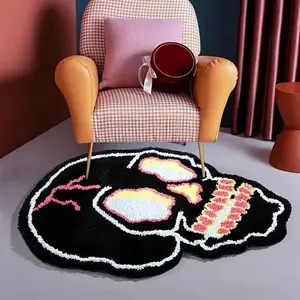 Skull Pattern Carpet, 1 Count Punk Style Soft Plush Comfortable Non-slip Washable Carpet, Decorative Mat for Home Living Room Bedroom, Soft Area Rug