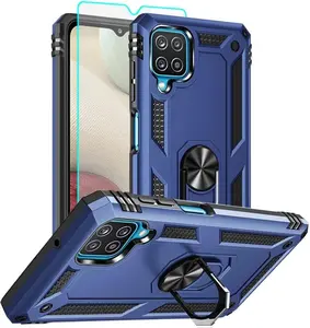 Samsung Galaxy A12 Phone Case with HD Screen Protector Military Grade 16ft Drop Tested Ring Shockproof Protective Case for Samsung Galaxy A12 Blue