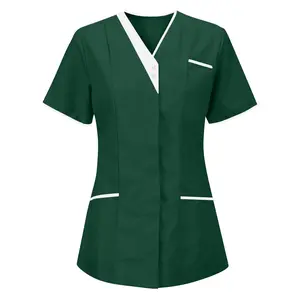 Clinical Workwear Medical Nurse Uniform Scrubs Top Short Sleeve Doctor Clothes Solid Color Medical Scrub Blouse Vneck Workwear