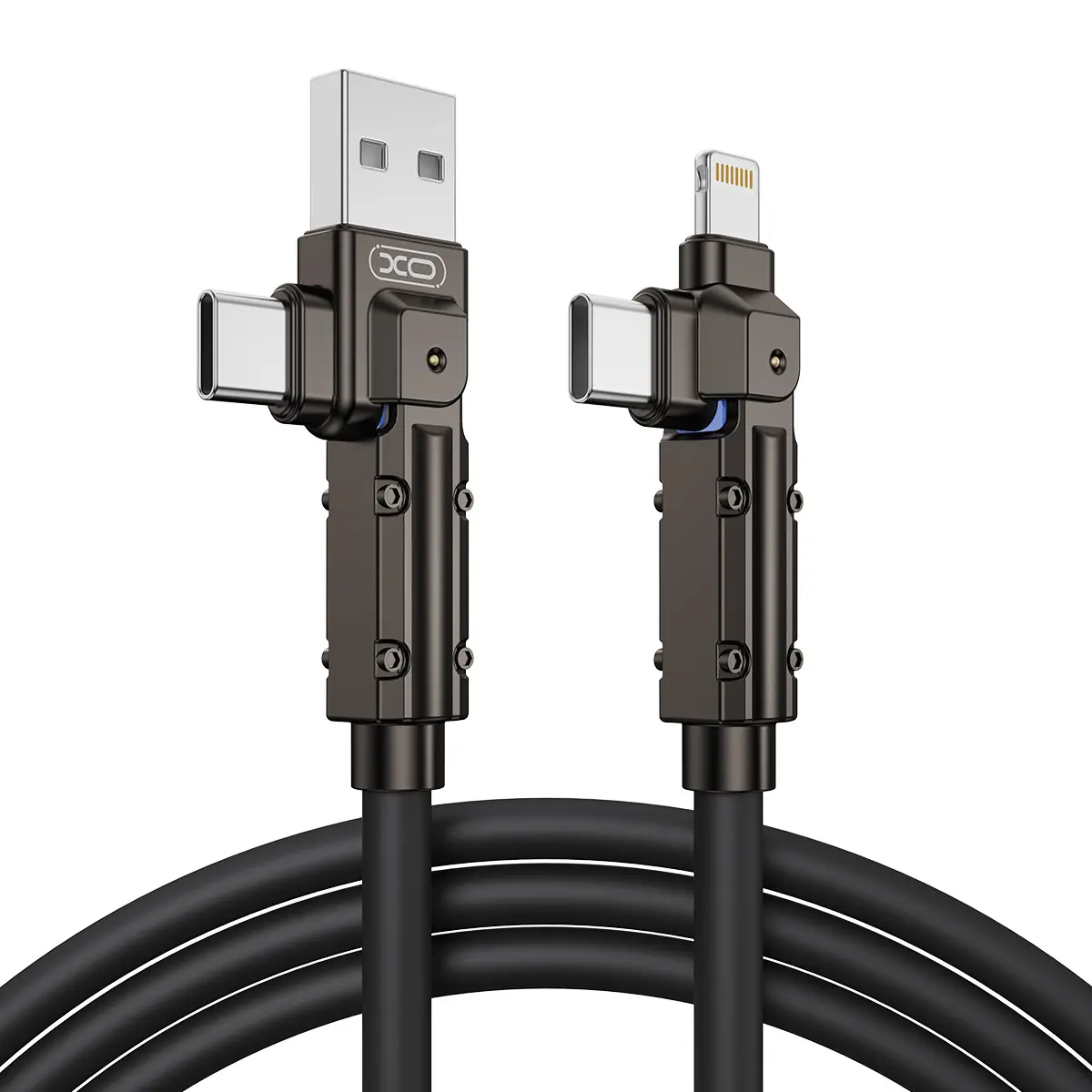 60W Super Fast Charging 4-in-1 PD Charger Cable - USB A/C to Lightning/Type-C, 480Mbps Data Transfer, Liquid Silicone Non-Tangle for iPhone 17/16/15/14/13, Cellphone, Samsung, MacBook, iPad