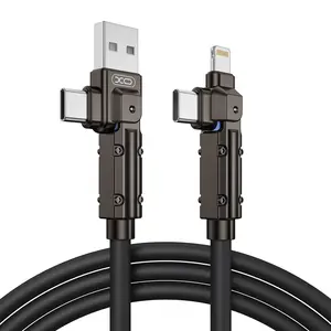 4 in 1 PD 60W Fast Charging Cable, USB A/C to Lightning/Type-C, 480Mbps Data Transfer, Liquid Silicone Non-Tangle Design for iPhone 17/16/15/14/13, Samsung, MacBook, iPad