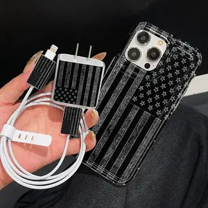 5-Piece iPhone Case Set with Transparent Metal Frame, Includes 1 Charger Sleeve, 2 Cable Protectors, Silicone Cable Tie for iPhone Models 11 to 15