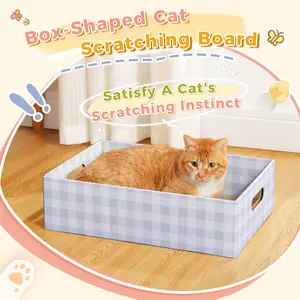 PAWZ Road Corrugated Cardboard Cat Scratching Board – Box Shape, 4 Replacement Pads, High Density, Cat Bed & Scratcher Combo, Breathable, 21.7x13.8x0.8 Inches#SummerVibes #petlovers