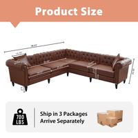 Light Brown PU Leather 3+2 Tufted Sofa