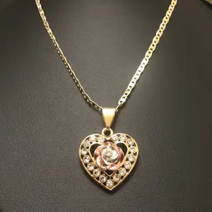 Heart w/ Rose Pendant with Necklace (24K Gold Filled)