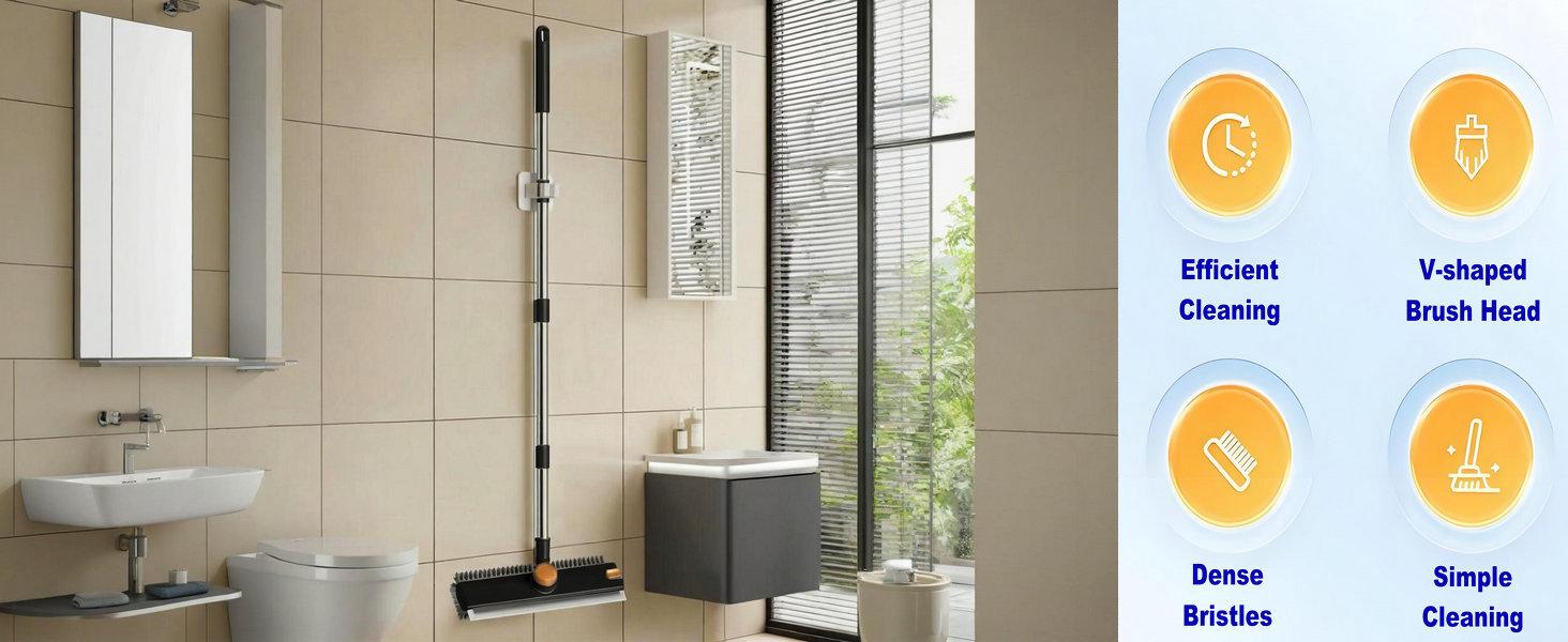 3 in 1 Floor Scrub Brush with 360° Rotating Head & 90° Corners Brush for Patio Shower Garage Deck Tile Concrete & Wood Surfaces Heavy-Duty Stiff Bristle Broom with Long Handle and Hidden Hair Clip - Wooden 3 in 1 Floor Scrub Brush with 360° Rotating Head & 90° Corners Brush for Patio Shower Garage Deck Tile Concrete & Wood Surfaces Heavy-Duty Stiff Bristle Broom with Long Handle and Hidden Hair Clip - Wooden