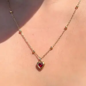 Dainty Red Love Heart Necklace | 18 Inch Necklace | 18K Gold Plate Yellow Gold over Stainless Steel
