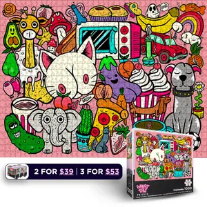 Dirty Doodles – 1000 Piece Jigsaw Puzzle for Adults, Funny Pink Hidden Doodle Puzzle Inappropriate Gag Gift, Bachelorette Night, 27.55" x 19.68" Jigsaw Puzzles 1000 Pieces