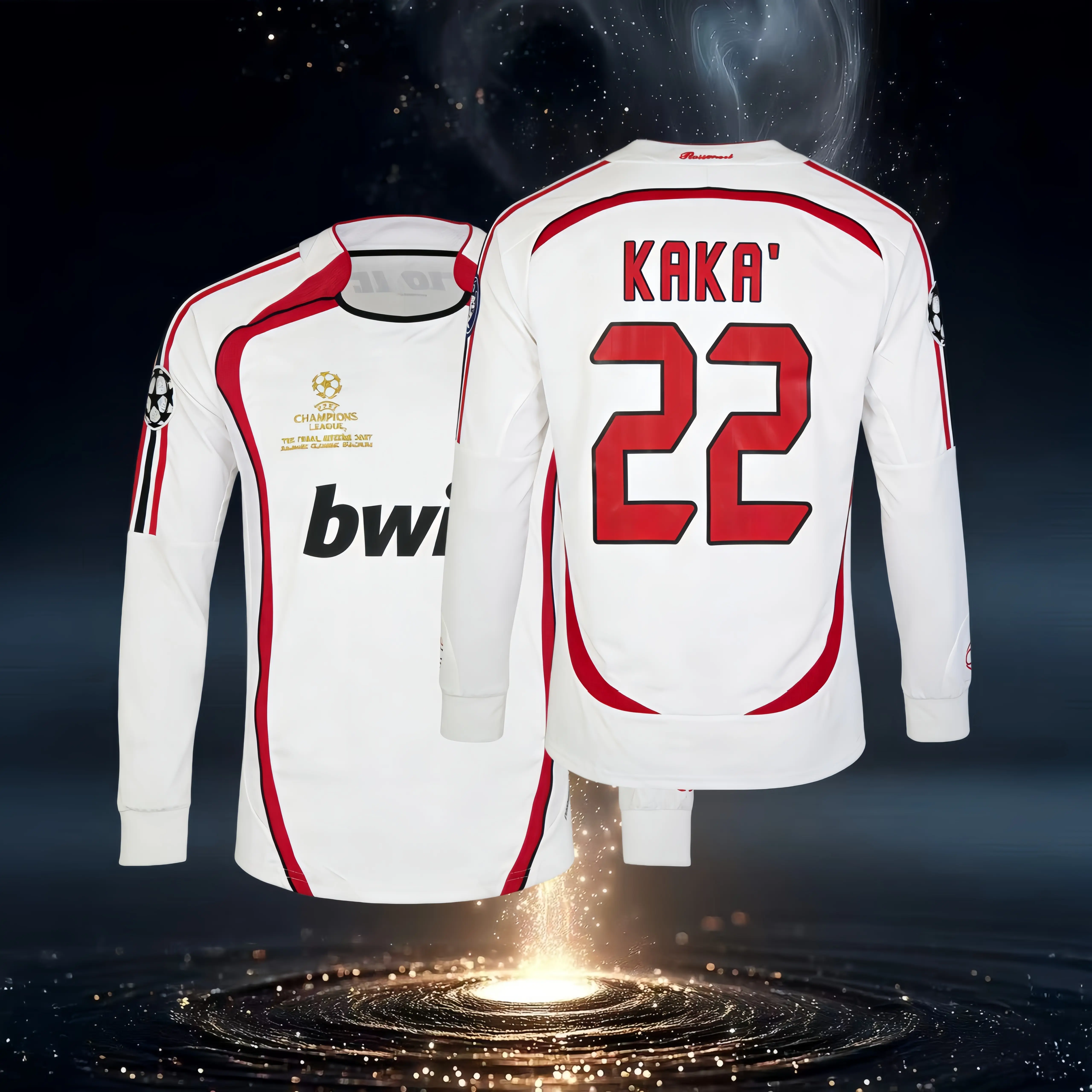 06 07 Away Retro Soccer Jersey KAKA 22# Fan Edition Long Sleeve Jersey White Red