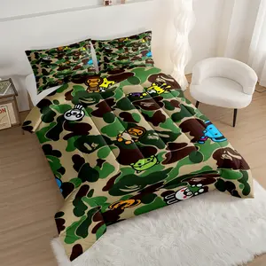Cartoon Camouflage Comforter Set, Fun Eclectic Bedding Set with Playful Characters, Soft and Cozy Quilted Bedspread, Perfect for Unique Kids' Room or Trendy Teen Decor, with 1 or 2 Pillowcase No Pillow Core