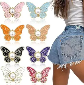 8 Sets Butterfly Pant Waist Tightener for Women, Adjustable Jean Buttons for Loose Jeans, Decorative Detachable Pants Clips to Tighten Waist, No Sew and No Tools Required