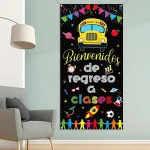 1PC,2D Flat Door Banner Spanish Back to School Door Banner, Classroom Corridor Welcome Decor, Kindergarten & Primary School Themed Party Backdrop, Festive Classroom Decoration Supplies