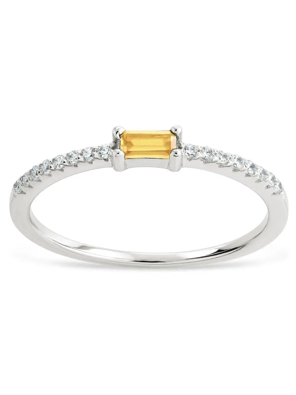 Sterling Silver Thin Citrine CZ Stacking Birthstone Ring